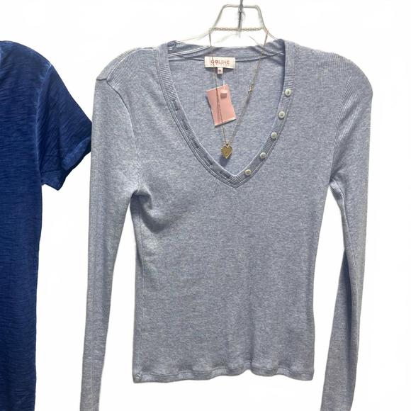NEW GOLDIE women's skyline snap ribbed top in blue - Picture 1 of 1